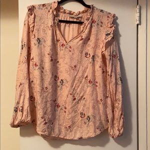 LOFT pale pink embroidered long sleeve top